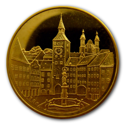 Stadt Landsberg am Lech 986er Dukatengold Goldmedaille Motivseite Stadt Landsberg am Lech 986er Dukatengold Goldmedaille Motivseite